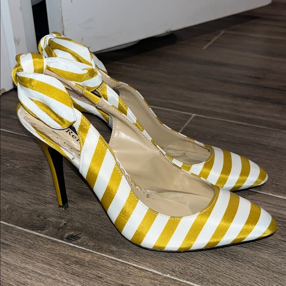 J.Renee Yellow and White Striped Heels - Picture 2 of 3